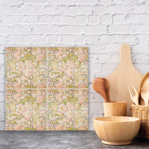 Pink Peony Flowers Alphonse Mucha Tegeltje