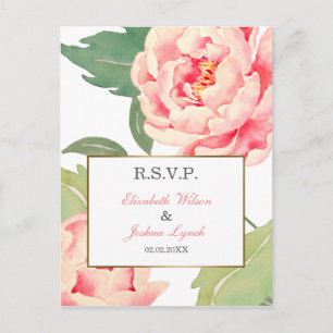 Pink Peony Flowers bruiloft RSVP Uitnodiging Briefkaart