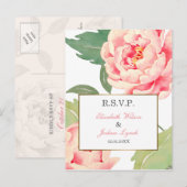 Pink Peony Flowers bruiloft RSVP Uitnodiging Briefkaart (Voorkant / Achterkant)