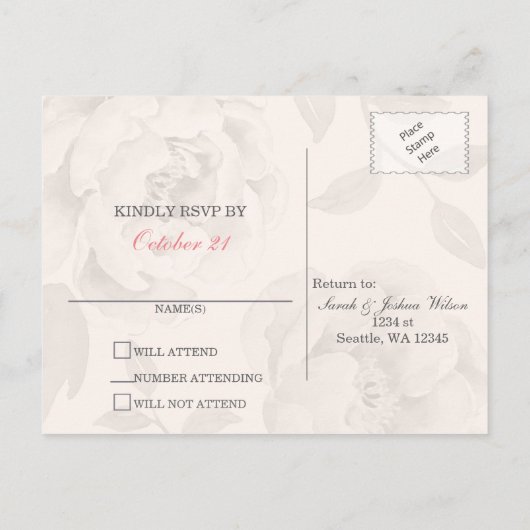 Pink Peony Flowers bruiloft RSVP Uitnodiging Briefkaart (Achterkant)