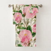 Pink Peony Flowers, Leaves & Buds Pattern Bad Handdoek (Insitu)