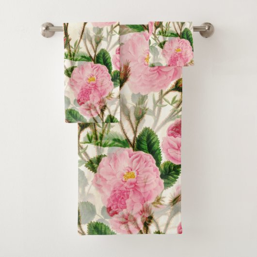 Pink Peony Flowers, Leaves & Buds Pattern Bad Handdoek (Insitu)