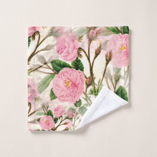Pink Peony Flowers, Leaves & Buds Pattern Bad Handdoek (Wasdoekje)