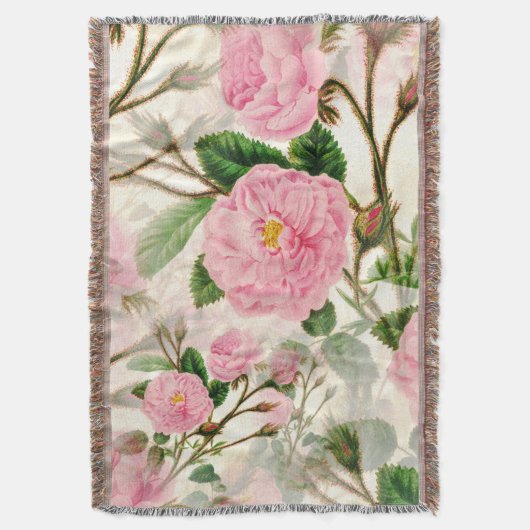 Pink Peony Flowers, Leaves & Buds Pattern Deken (Voorkant Verticaal)