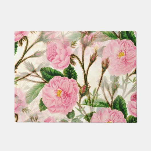 Pink Peony Flowers, Leaves & Buds Pattern Deurmat (Voorkant)