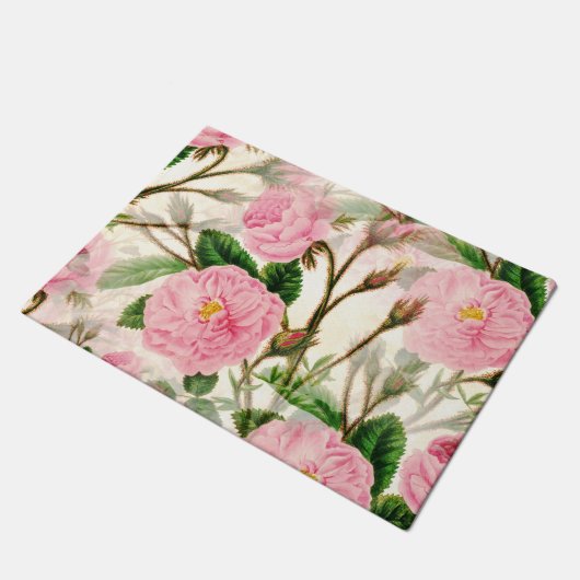 Pink Peony Flowers, Leaves & Buds Pattern  Deurmat (Schuin)
