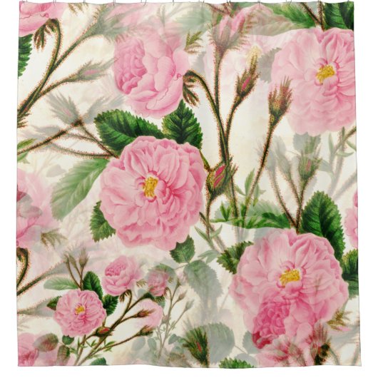 Pink Peony Flowers, Leaves & Buds Pattern Douchegordijn (Voorkant)