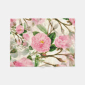 Pink Peony Flowers, Leaves & Buds Pattern Fleece Deken (Voorkant (Horizontaal))