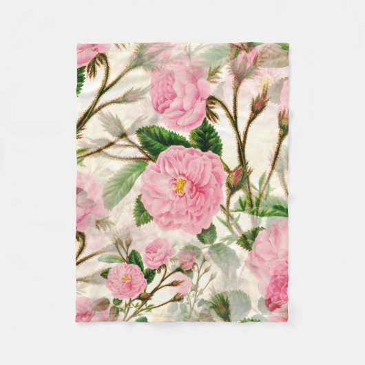 Pink Peony Flowers, Leaves & Buds Pattern Fleece Deken (Voorkant)