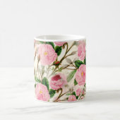 Pink Peony Flowers, Leaves & Buds Pattern Koffiemok (Center)