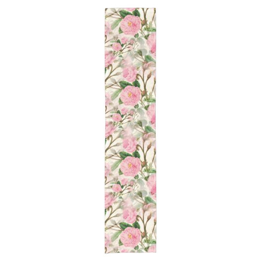 Pink Peony Flowers, Leaves & Buds Pattern Korte Tafelloper (Voorkant)