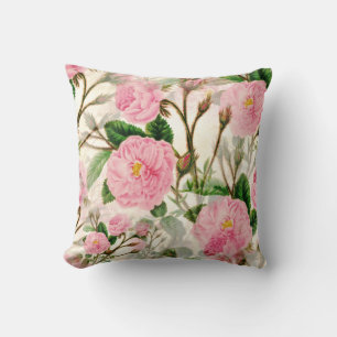 Pink Peony Flowers, Leaves & Buds Pattern Kussen