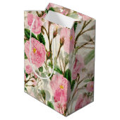 Pink Peony Flowers, Leaves & Buds Pattern Medium Cadeauzakje (Achterkant Gekanteld)