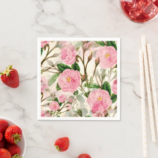 Pink Peony Flowers, Leaves & Buds Pattern Servet (Insitu)