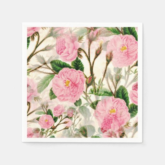 Pink Peony Flowers, Leaves & Buds Pattern Servet (Voorkant)