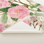 Pink Peony Flowers, Leaves & Buds Pattern Sherpa Deken (3/4)