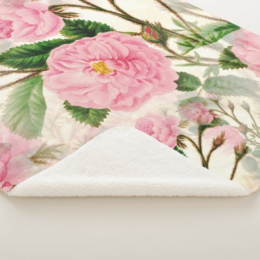 Pink Peony Flowers, Leaves & Buds Pattern Sherpa Deken (3/4)