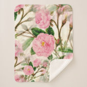 Pink Peony Flowers, Leaves & Buds Pattern Sherpa Deken (Voorkant)