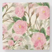 Pink Peony Flowers, Leaves & Buds Pattern Stenen Onderzetter (Voorkant)