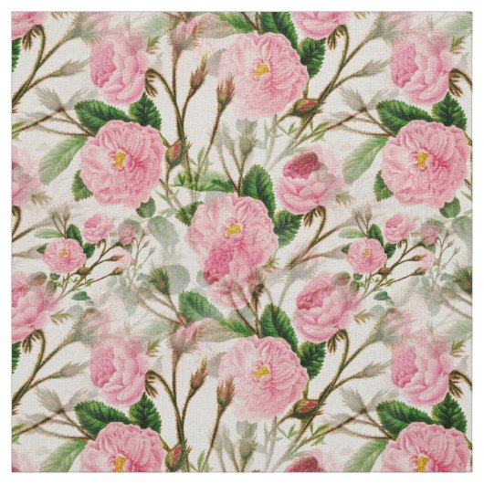 Pink Peony Flowers, Leaves & Buds Pattern Stof (Swatch)