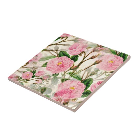 Pink Peony Flowers, Leaves & Buds Pattern Tegeltje (Zijkant)