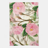 Pink Peony Flowers, Leaves & Buds Pattern Theedoek (Verticaal)