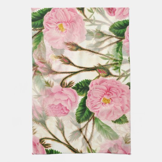Pink Peony Flowers, Leaves & Buds Pattern Theedoek (Verticaal)