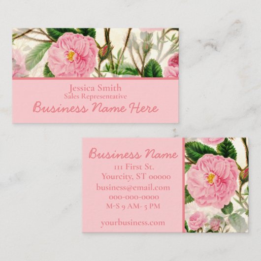 Pink Peony Flowers, Leaves & Buds Pattern Visitekaartje (Voorkant / Achterkant)