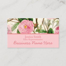 Pink Peony Flowers, Leaves & Buds Pattern Visitekaartje