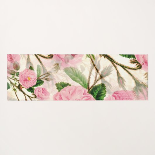 Pink Peony Flowers, Leaves & Buds Pattern Yogamat (Achterkant (horizontaal))