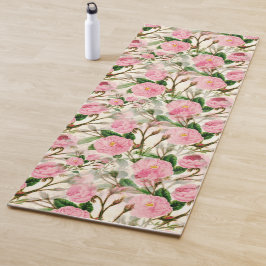Pink Peony Flowers, Leaves & Buds Pattern Yogamat