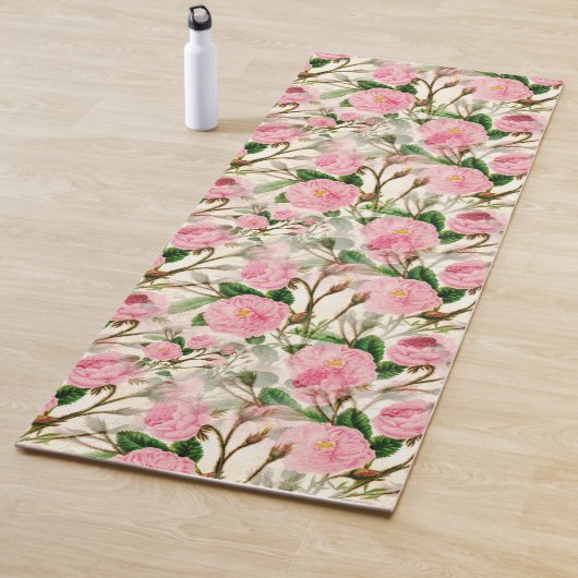 Pink Peony Flowers, Leaves & Buds Pattern Yogamat (In situ)