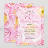 Pink Peony Flowers Waterverf 80ste verjaardagsfees Kaart (Voorkant / Achterkant)