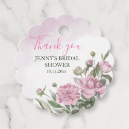 Pink Peony Foliage Waterverf Bride Hartelijk dank Bedankjes Labels