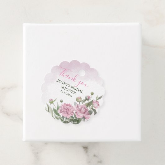 Pink Peony Foliage Waterverf Bride Hartelijk dank Bedankjes Labels (In situ)