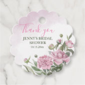 Pink Peony Foliage Waterverf Bride Hartelijk dank Bedankjes Labels (Voorkant)