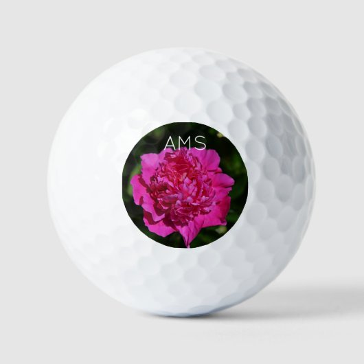 Pink Peony Garden Flowers Personal Initialen Golfballen (Voorkant)