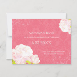 Pink Peony Garden Wedding Save the Date Kaart