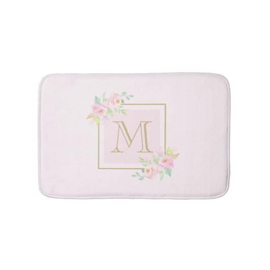 Pink Peony Gepersonaliseerd Monogram Badmat (Voorkant)
