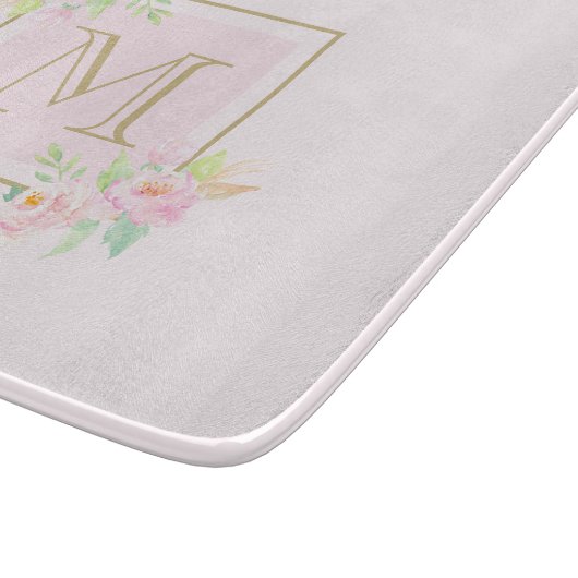 Pink Peony Gepersonaliseerd Monogram Snijplank (Hoek)