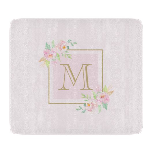Pink Peony Gepersonaliseerd Monogram Snijplank (Voorkant)
