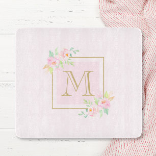 Pink Peony Gepersonaliseerd Monogram Snijplank