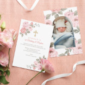 Pink Peony Gold Cross Baby's eerste verjaardag Bap Kaart