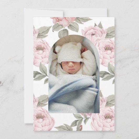 Pink Peony Gold Cross Baby's eerste verjaardag Bap Kaart (Achterkant)