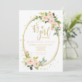 Pink Peony Gold Geometric Glitter Girl Baby shower Kaart (Staand voorkant)