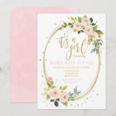 Pink Peony Gold Geometric Glitter Girl Baby shower Kaart (Voorkant / Achterkant)