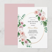 Pink Peony Gold Lijst Baby shower per Mail Kaart (Voorkant / Achterkant)