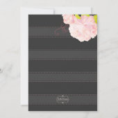 Pink Peony Gray Stripes Wedding Verloving Kaart (Achterkant)