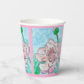Pink Peony Green Paper Cup Papieren Bekers (Achterkant)