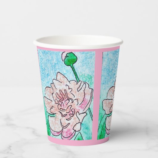 Pink Peony Green Paper Cup Papieren Bekers (Voorkant)